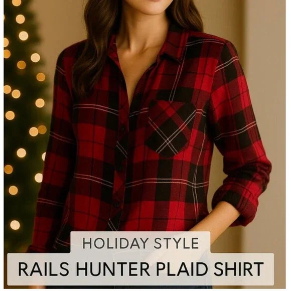 Rails Hunter‎ Plaid Shirt SM Red Black Holiday Cozy Y2K Soft Flannel Button Down - Picture 12 of 12